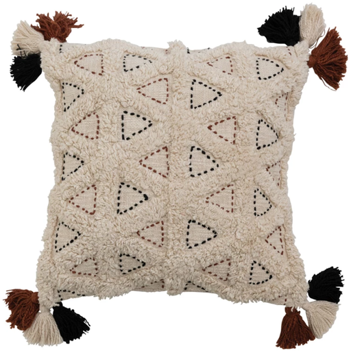 [170894-TT] Kantha Stitch Pillow with Tassels 18in