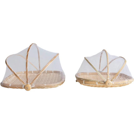 [172680-TT] Bamboo Foldable Accordion Style Food Covers w/ Trays Set of 2