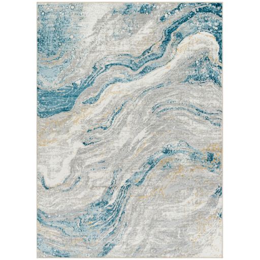 [173283-TT] San Francisco Blue Ivory Swirl Rug 5x7