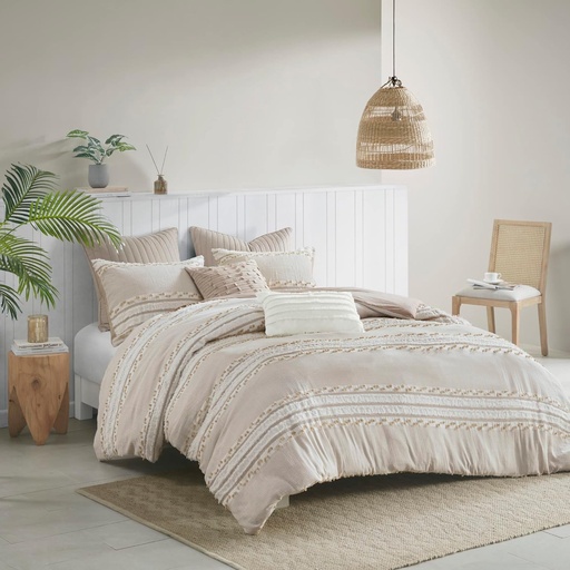 [173332-TT] Lennon Organic Cotton Jacquard Queen Duvet cover Set