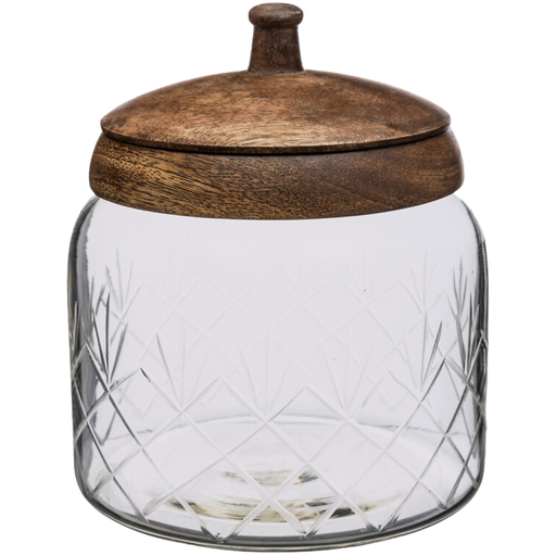 [173347-TT] Glass Jar with Mango Wood Cover 1.2L