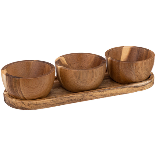 [173366-TT] Acacia Bowl Appetizer Set 4pc