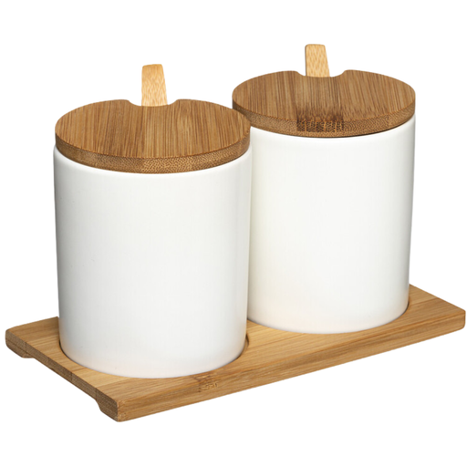 [173391-TT] Ceramic Jars with Bamboo Lid 3pc