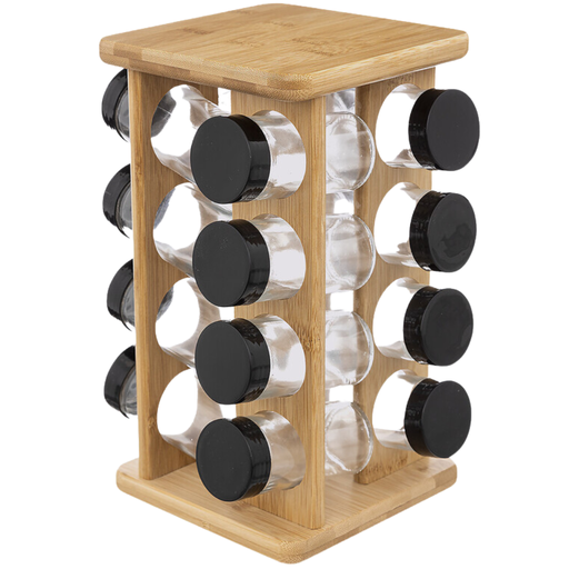 [173395-TT] Glass Spice Jars and Bamboo Rack