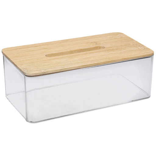 [173413-TT] Selena Tissue Box Clear/Bamboo