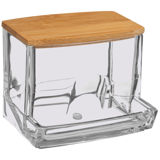 [173416-TT] Selena Q-Tip Dispenser Clear/Bamboo