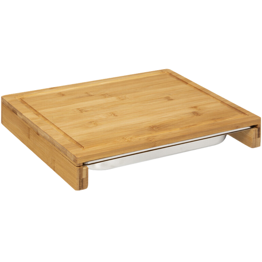 [173468-TT] Bamboo Cutting Board with Stainless Steel Tray 35cmx28cm