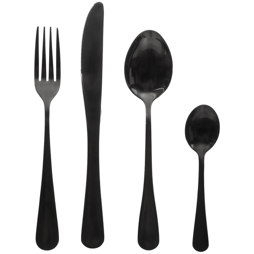 [173471-TT] Shadow Flatware Set Black 16pc