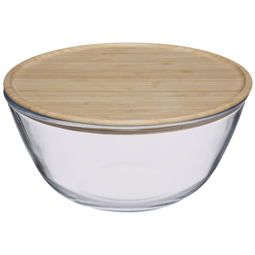 [173528-TT] Glass Salad Bowl with Bamboo Lid 2.7L