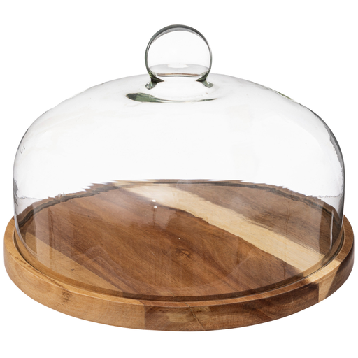 [173531-TT] Acacia Presentation Plate with Glass Dome 12in
