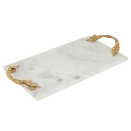 [173689-TT] Rectangular Marble Tray with Gold Handles 21in