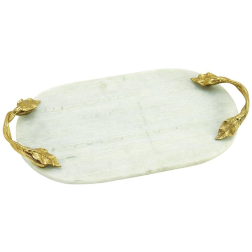 [173690-TT] Oval Marble Tray with Gold Handles 20in