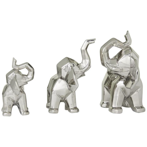 [173643-TT] Geometric Silver Elephant Sculpture 8in