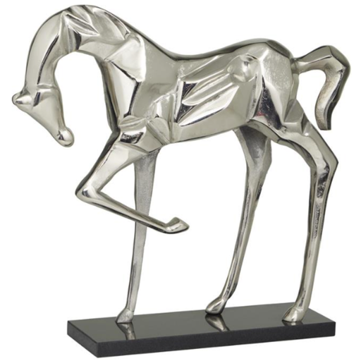 [173702-TT] Silver & Marble Horse Sculpture 18x19in