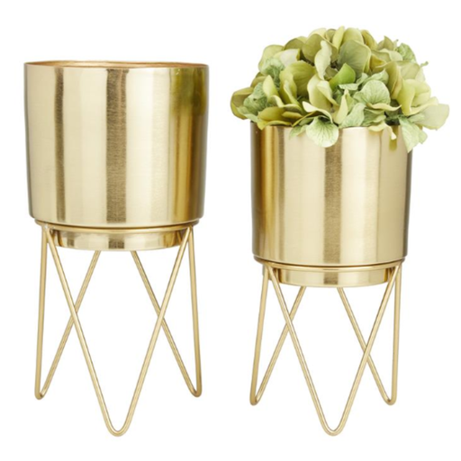 [173652-TT] Gold Metal Planter On Stand 10in