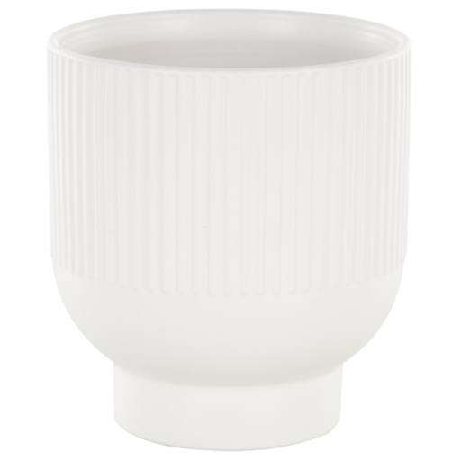 [173660-TT] Linear Grooved Ceramic Planter White 6in