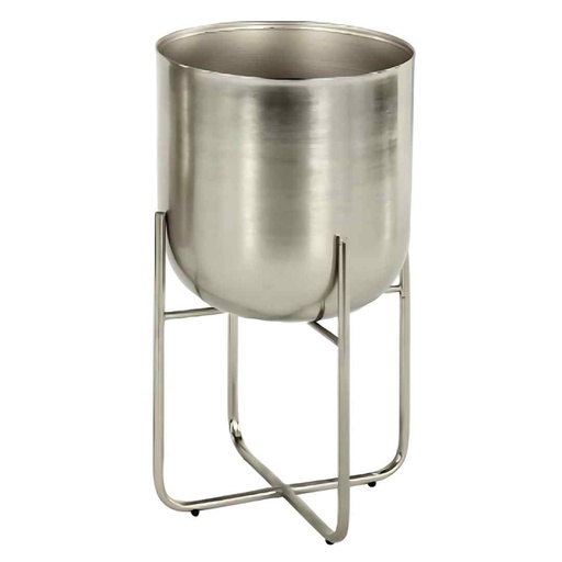 [173666S-TT] Metal Brushed Dome Planter With Base Silver 13in