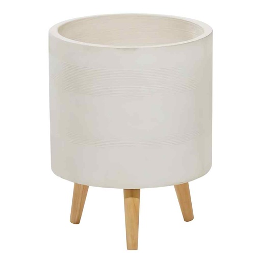[173670S-TT] White Cement Footed Round Planter 13in