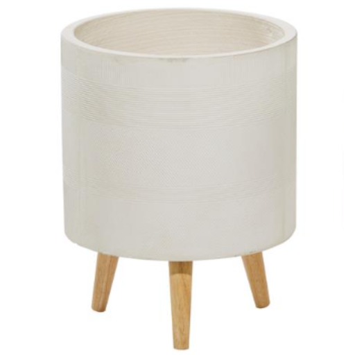 [173670-TT] White Cement Footed Round Planter 16in