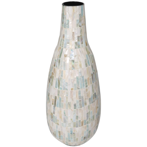 [173677-TT] Ivory & Blue Mother of Pearl Vase 21in