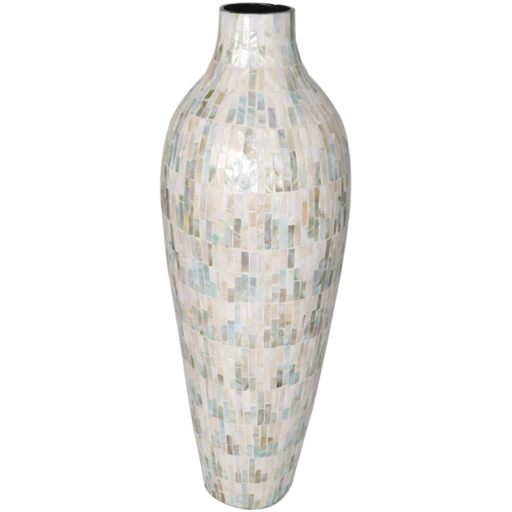 [173678-TT] Ivory & Blue Mother of Pearl Vase 28in