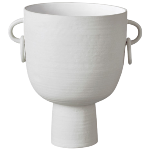 [173733-TT] White Ceramic Handle Vase 10in