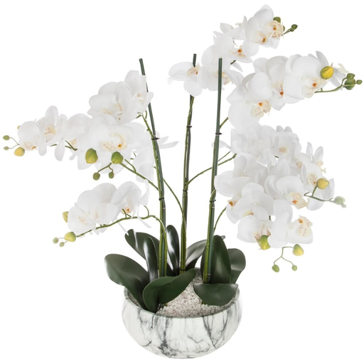 [173770-TT] White Orchid in Marble Pot 65cm