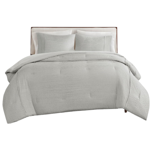 [174172-TT] Apollo Striped Seersucker Queen Comforter Set Grey 3 pc