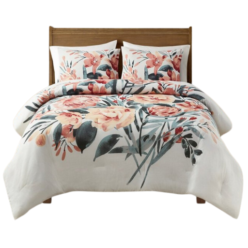 [174189-TT] Dahlia 3 Piece Floral Cotton King  Comforter Set