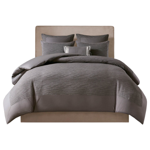 [174191-TT] Hanae Cotton Blend Yarn Dyed King Comforter Set Grey 3 pc