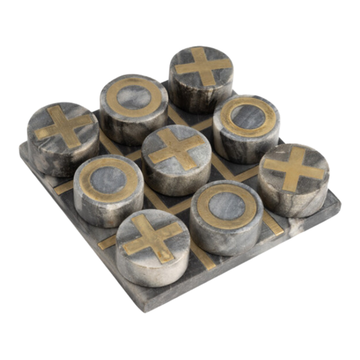 [174243-TT] Marble 7in x 7in Tic-Tac-Toe Black and Gold