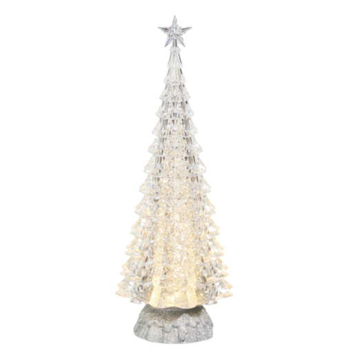 [174353-TT] Silver Lighted Tree with Swirling Glitter 15in