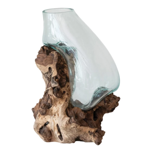 [174709-TT] Glass Vase on Wood Base 15in