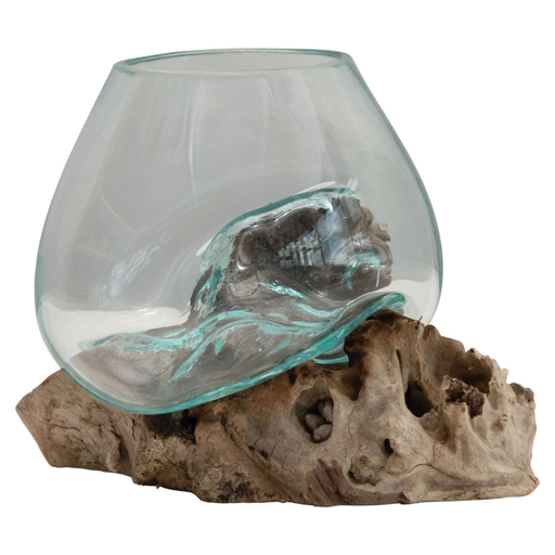 [174682-TT] Glass Planter on Wood Base 7in