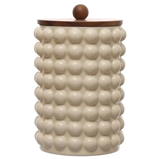 [174714-TT] Hobnail Stoneware Canister With Wood Top 10.5in