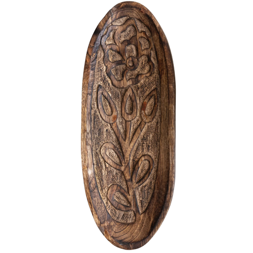 [174697-TT] Carved Mango Wood Tray 12in