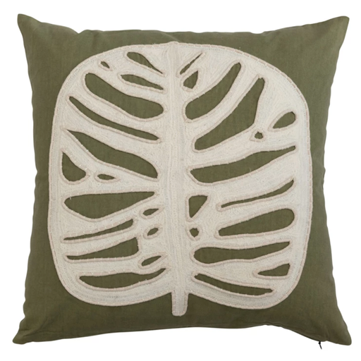 [174769-TT] Leaf Embroidered Pillow 20in