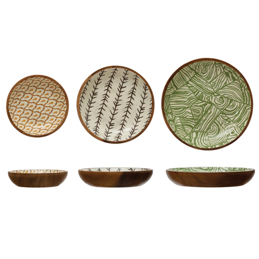 [174760-TT] Verdant Enameled Acacia Wood Bowls