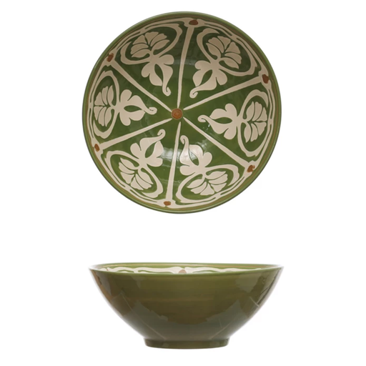 [174752-TT] Topanga Hand-Painted Green Serving Bowl 10.5in