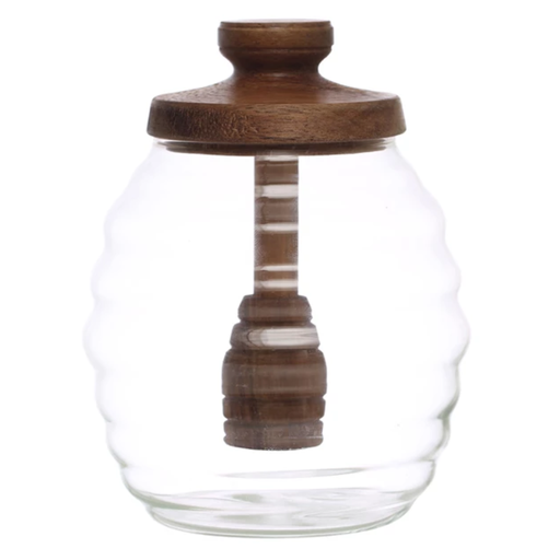 [174708-TT] Glass Honey Jar With Wood Dipper
