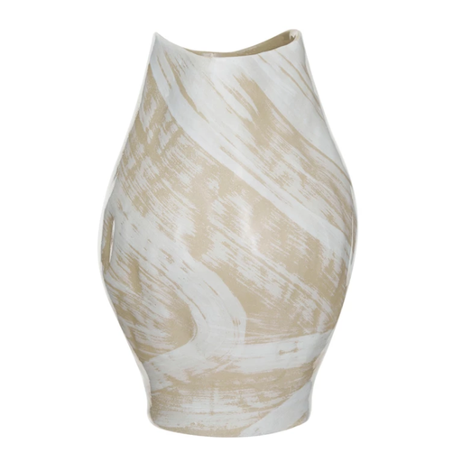 [174703-TT] Distressed Stoneware Vase Cream 12in
