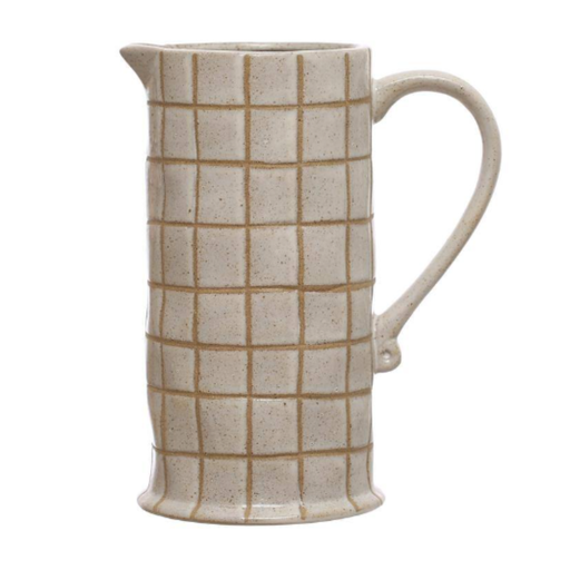 [174698-TT] Checkered Stoneware Pitcher 8.25in