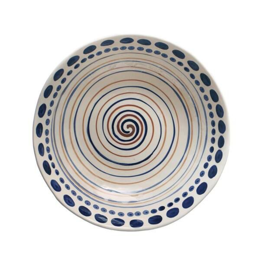 [174750-TT] Topanga Hand-Painted Blue Brown Serving Bowl 14.75in