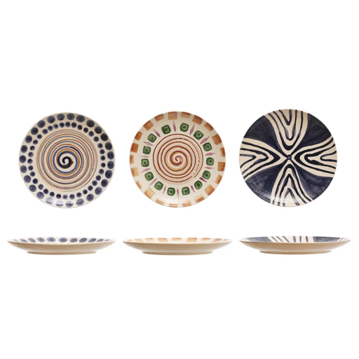 [174754-TT] Topanga Hand-Painted Stoneware Dessert Plate Assorted 8in