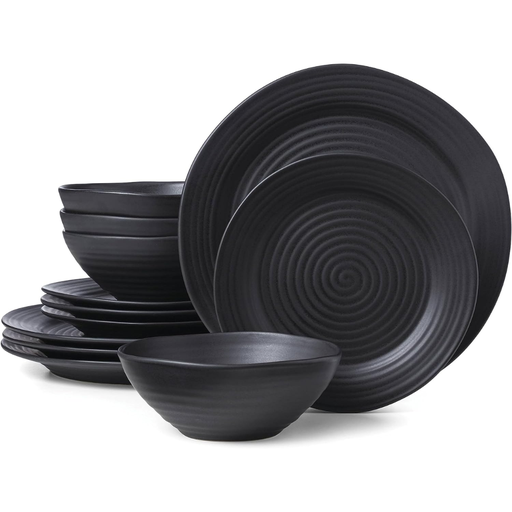 [174942-TT] Oneida Ridge Black Dinnerware Set 12pc