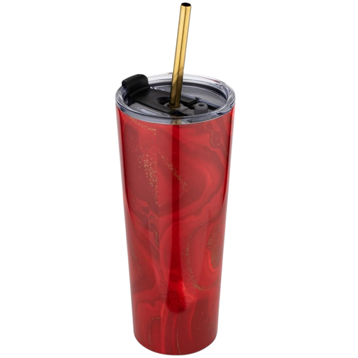 [174926-TT] Geo Straw Tumbler 24oz Red