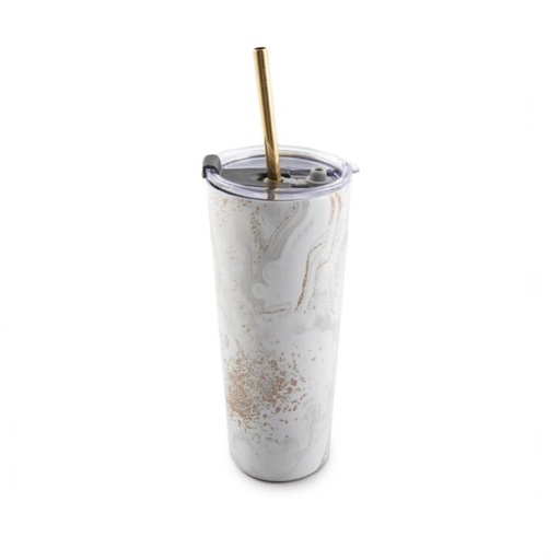 [174927-TT] Geo Straw Tumbler 24oz White