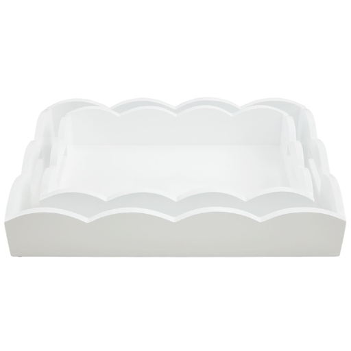 [175828-TT] Scallop Nested Lacquer Tray White 10x15in