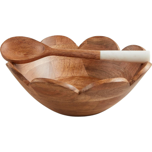 [175832-TT] Wood Scalloped Bowl With Serving Spoon