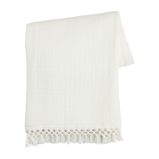 [175852-TT] Macrame Muslin Throw Cream 60" x 50"
